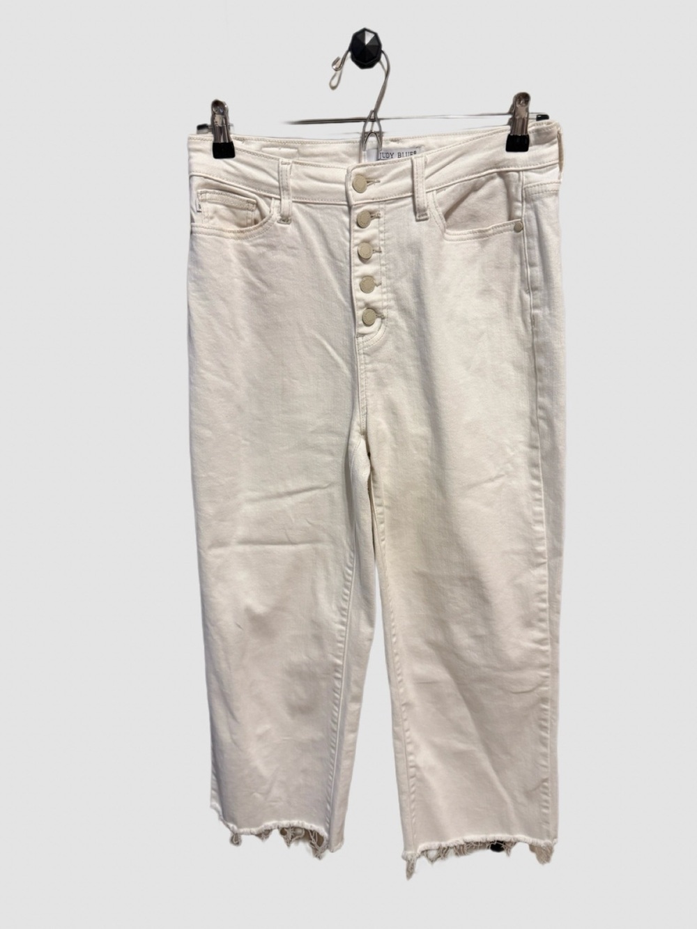 Judy Blue Off-White High-Rise Button-Fly Cropped Jeans